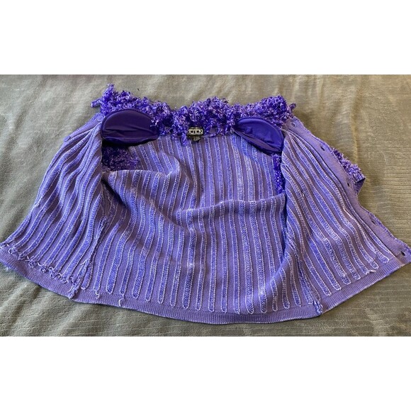 Berek Vintage Sweater Cardigan Purple Frill Y2K Clueless Preppy Unique Sz L - Picture 5 of 8